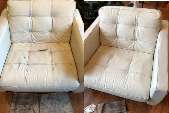 White leather chair with ink stain fully removed